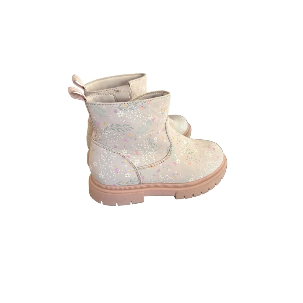 Cat & Jack Kids Floral Ankle Boots Pink Side Zip Lug Sole Size 10